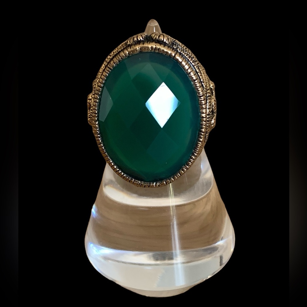 BARSE Thailand Brass Green Faceted Agate Ornate Woman’s Ring Jewelry - Picture 2 of 6